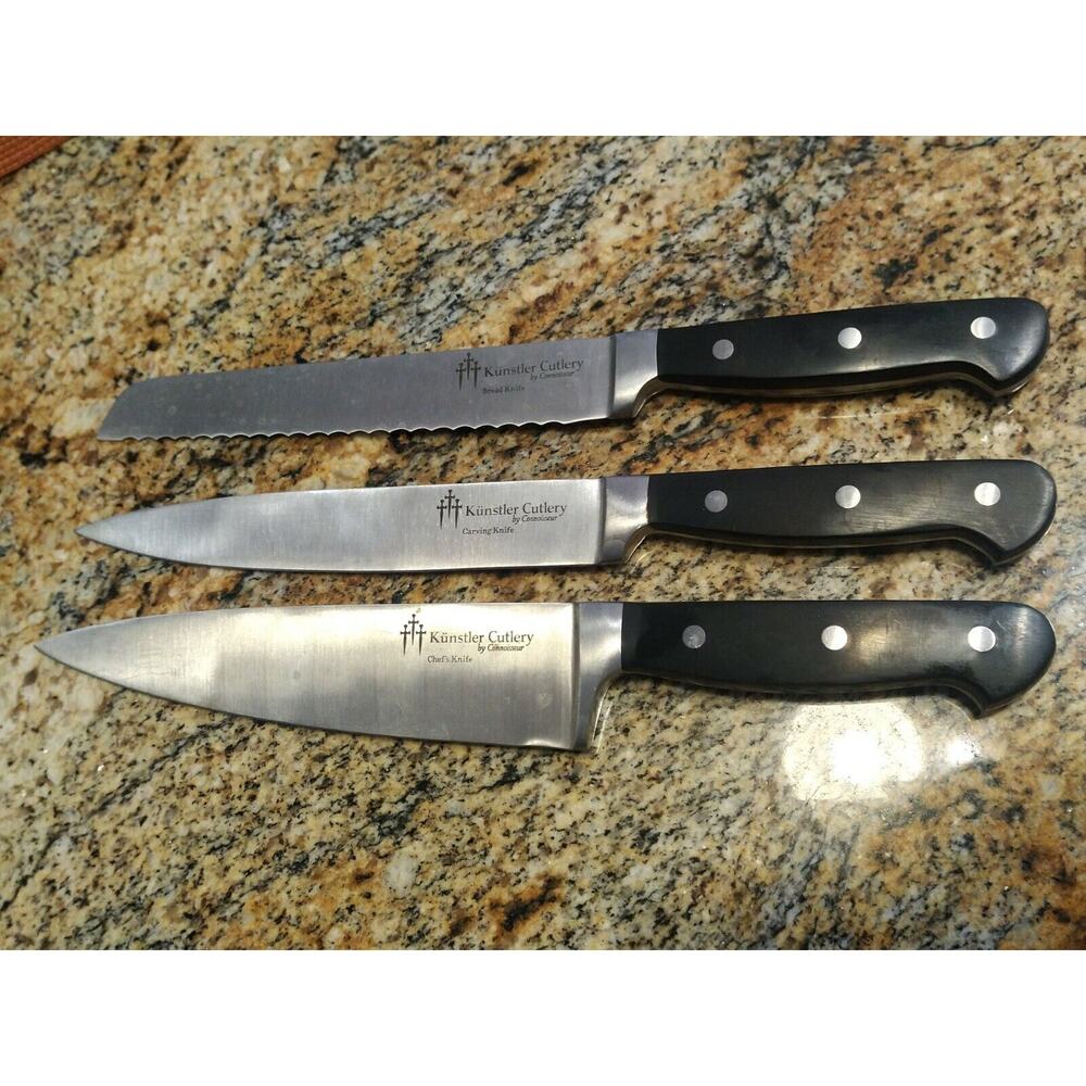 Kunstler Connoisseur 3-Piece Chef knife set. Solid Cutlery Bread Chef Carving